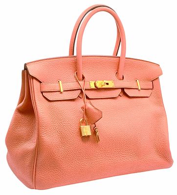 An Hermes Birkin 35 Crevette Swift Leather Handbag. Crevette pink Swift leather exterior with 
