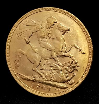 A 1907 Edward VII Full Sovereign Coin. 22K gold.