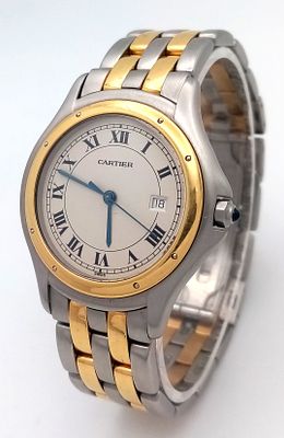 A Vintage Cartier Panthere Cougar Watch. Model 187904. Stainless steel with gold, bracelet and 