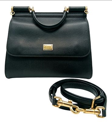 A Dolce & Gabbana Dauphine Small Miss Sicily Satchel Bag. Black grained leather exterior with 