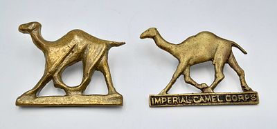 Pair of WW1 Imperial Camel Corps Slouch Hat Badges. Middle Eastern Made Sand Cast Badges.