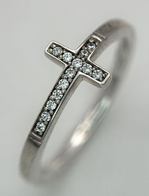 A Thomas Sabo Sterling Silver Diamante Cross Ring. 1.97 g, Size N, Ref: 025609