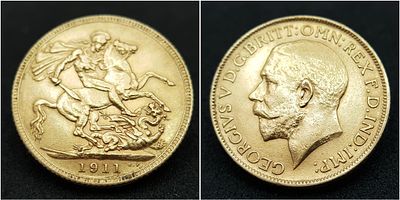 A 1911 George V Full Sovereign Coin. 22k Gold.
