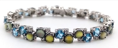 A Pretty Sterling Silver Multi-Colour Gemstone Bracelet-19.5cm Length, 8mm Width. The Bracelet 