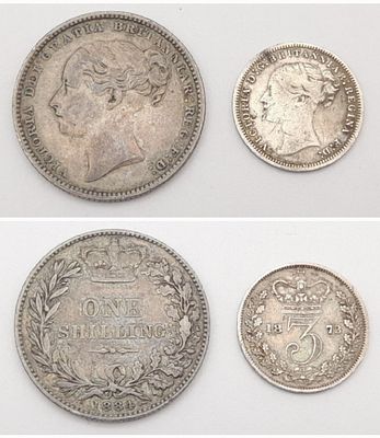 Two Antique Silver Queen Victoria Young Head Coins Comprising: 1) An Extremely Fine Condition 