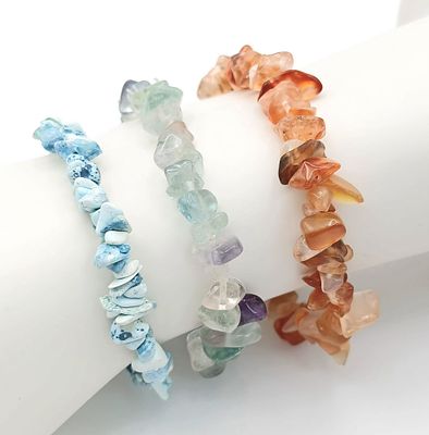 A Collection of Three Unworn Stretch Fit Semi-Precious Gemstone Bracelets Comprising: 1) 