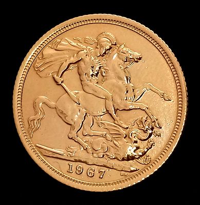 A 1967, QUEEN ELIZABETH II, FULL SOVEREIGN COIN. PROOF CONDITION. 22K GOLD. 9905
