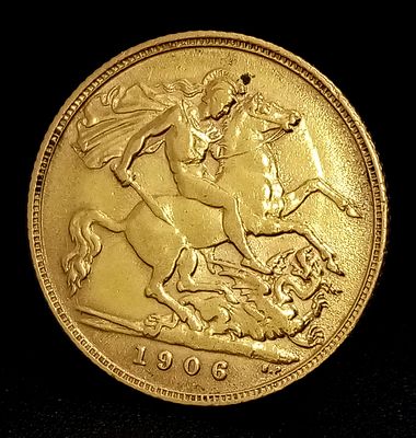 A 1906, KING EDWARD VII, HALF SOVEREIGN COIN. 22K GOLD. 9724 - 5