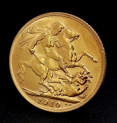 A 1910, KING EDWARD VII, FULL SOVEREIGN COIN. 22K GOLD. 9795