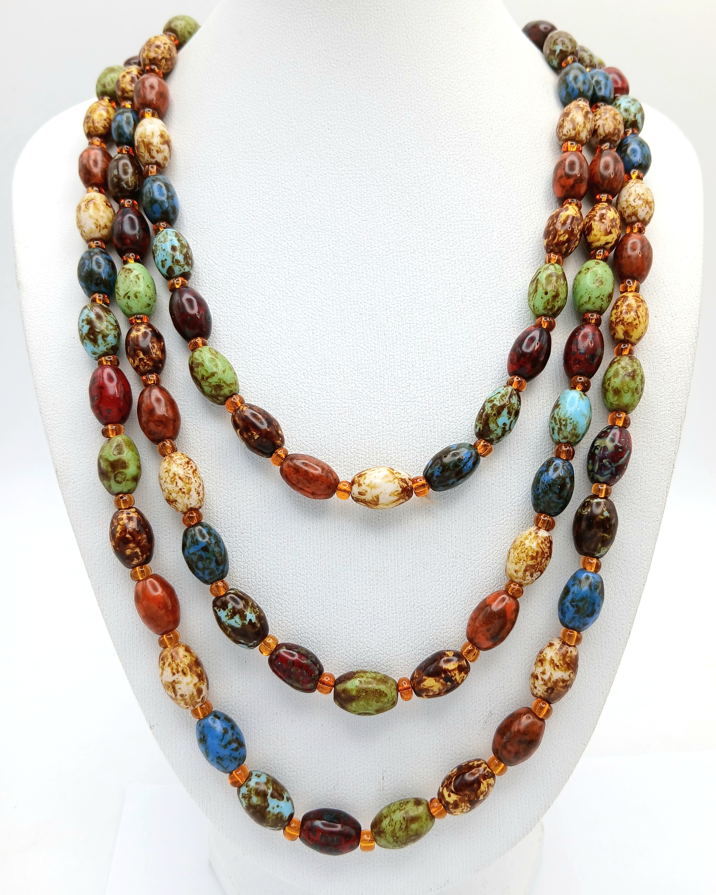 A rope length Multi-Coloured Bead Necklace