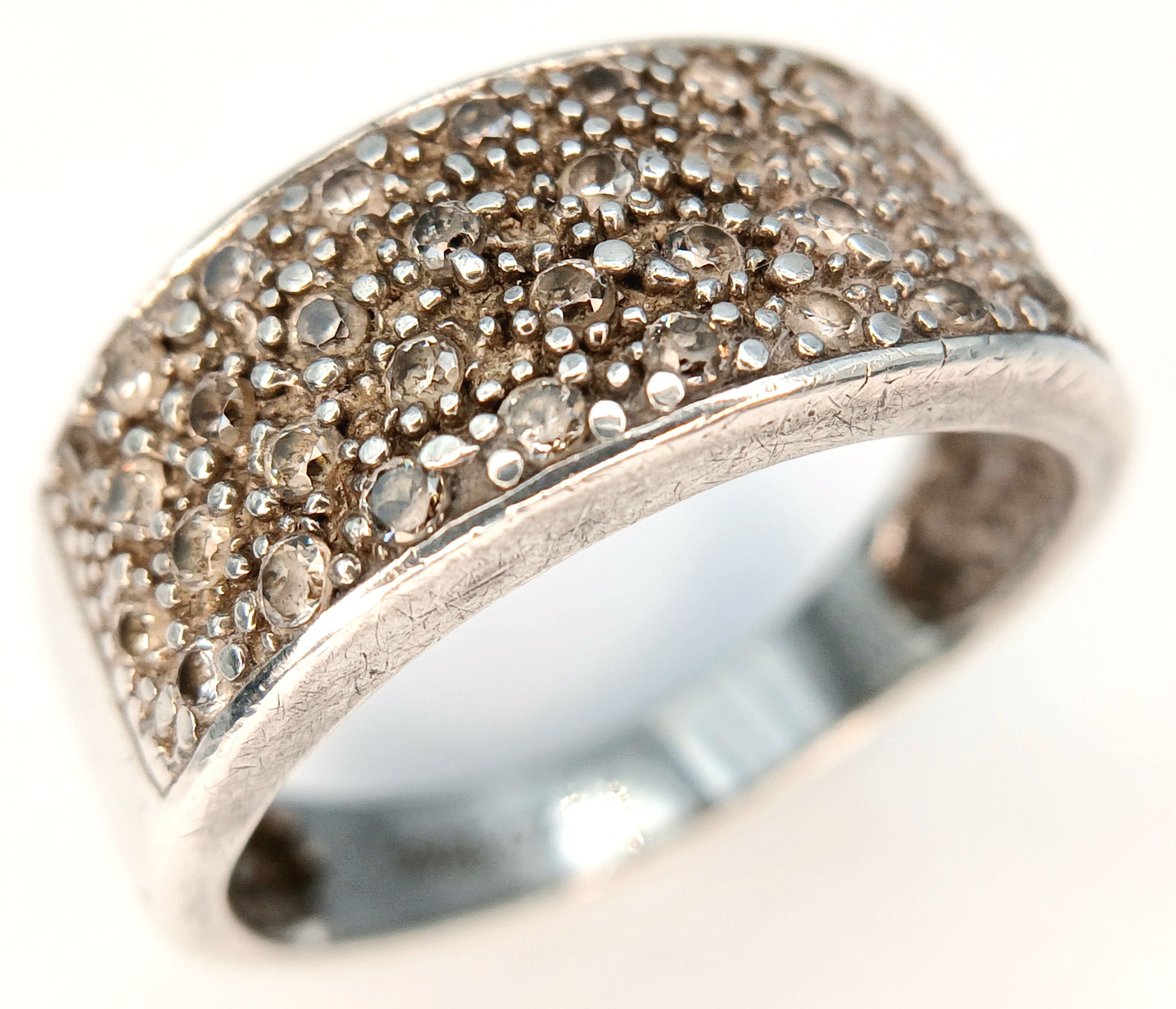 A Stunning 925 Sterling Silver Cubic Zirconia Pavé Set Band Ring Size R