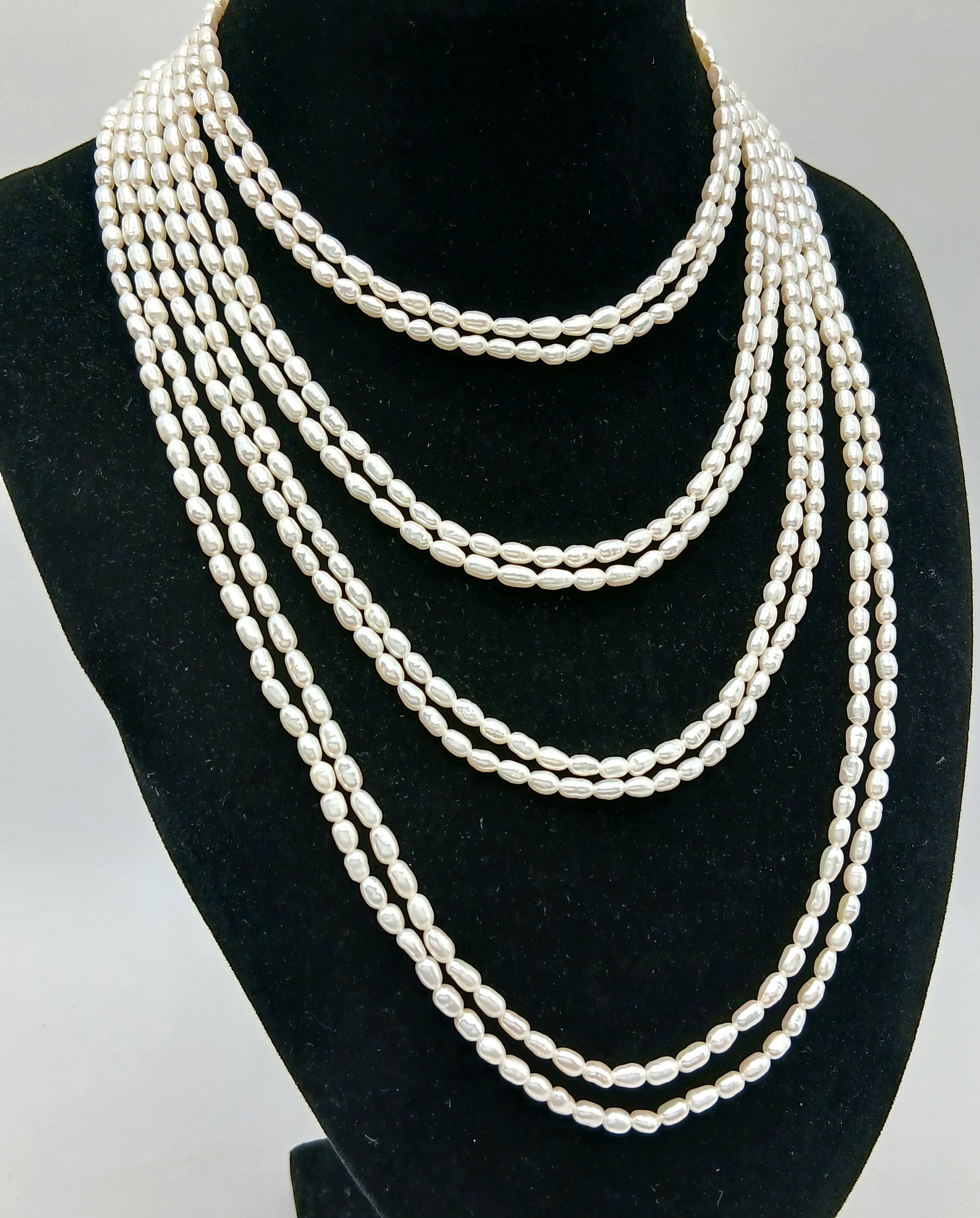 A Graceful Extra-Long Four-Strand Rice-Shaped Freshwater Pearl Necklace-324cm