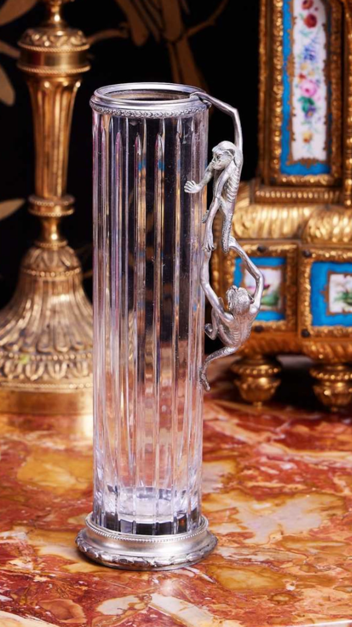 A Russian Style Silver and Glass Monkey Vase