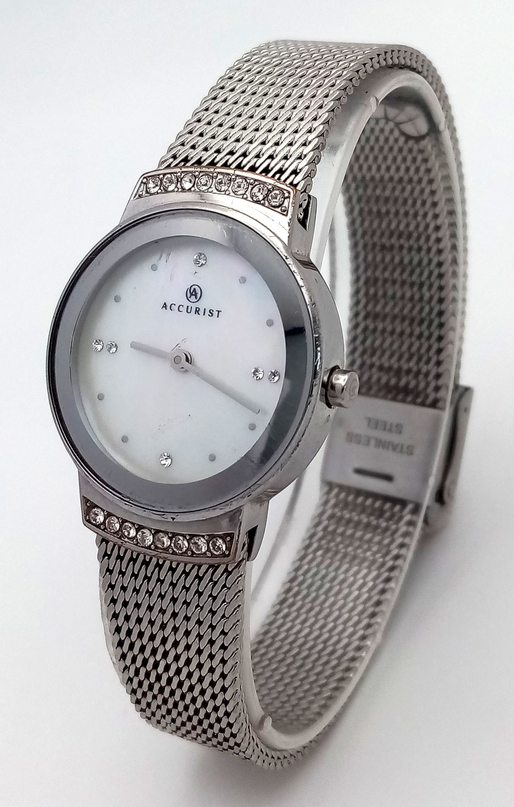 A Accurist, Steel, Stone Set, Mesh Bracelet Watch