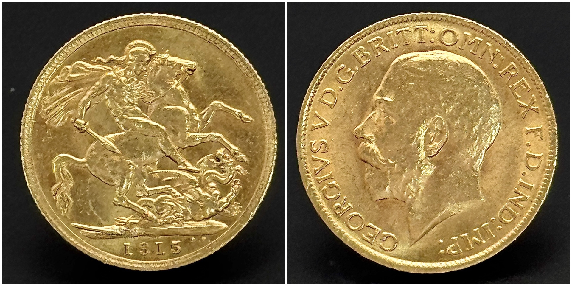 A 1915 George V Full Gold Sovereign coin