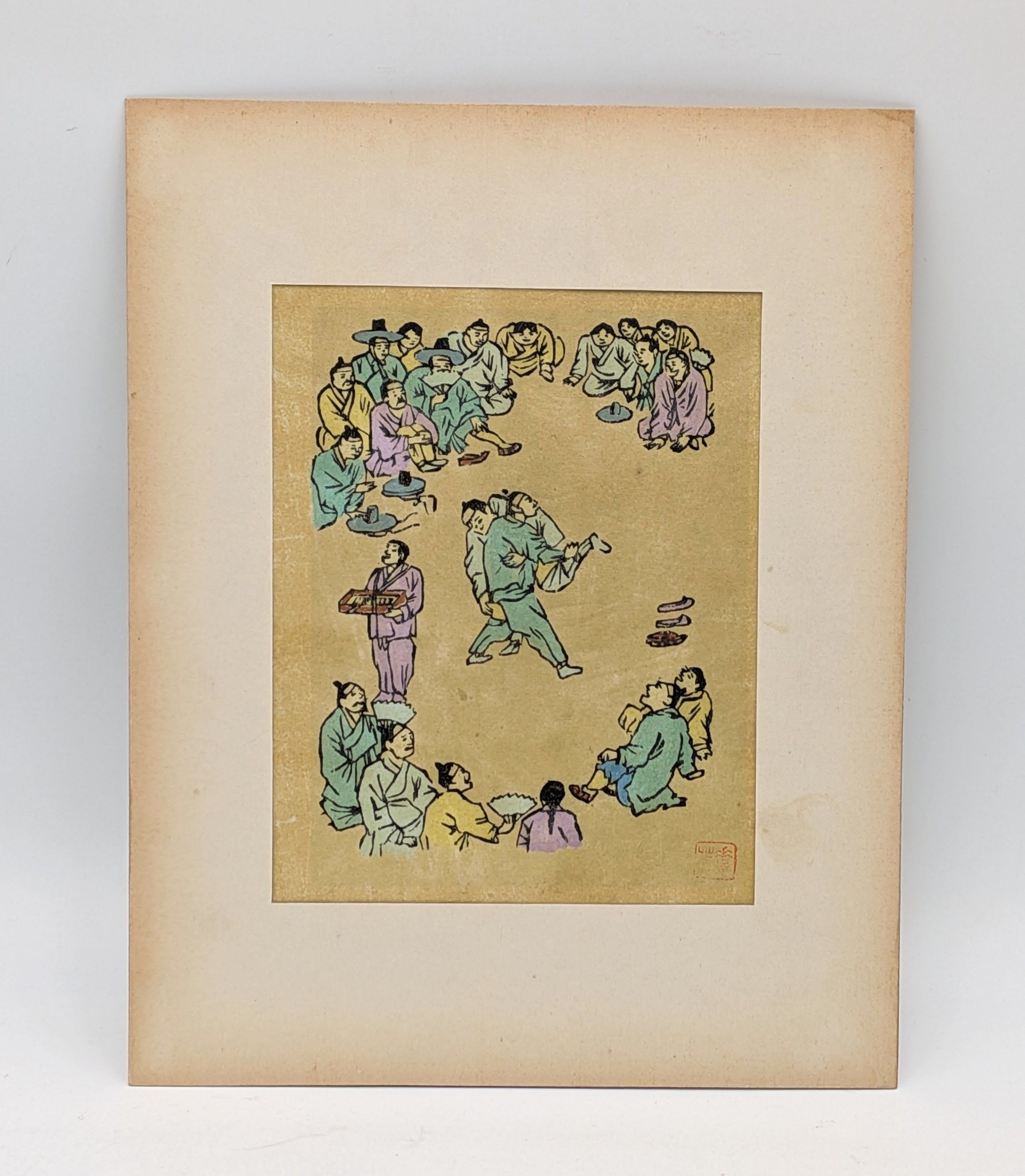 A Vintage Watercolour Artwork on Paper - Depicting Ssireum
