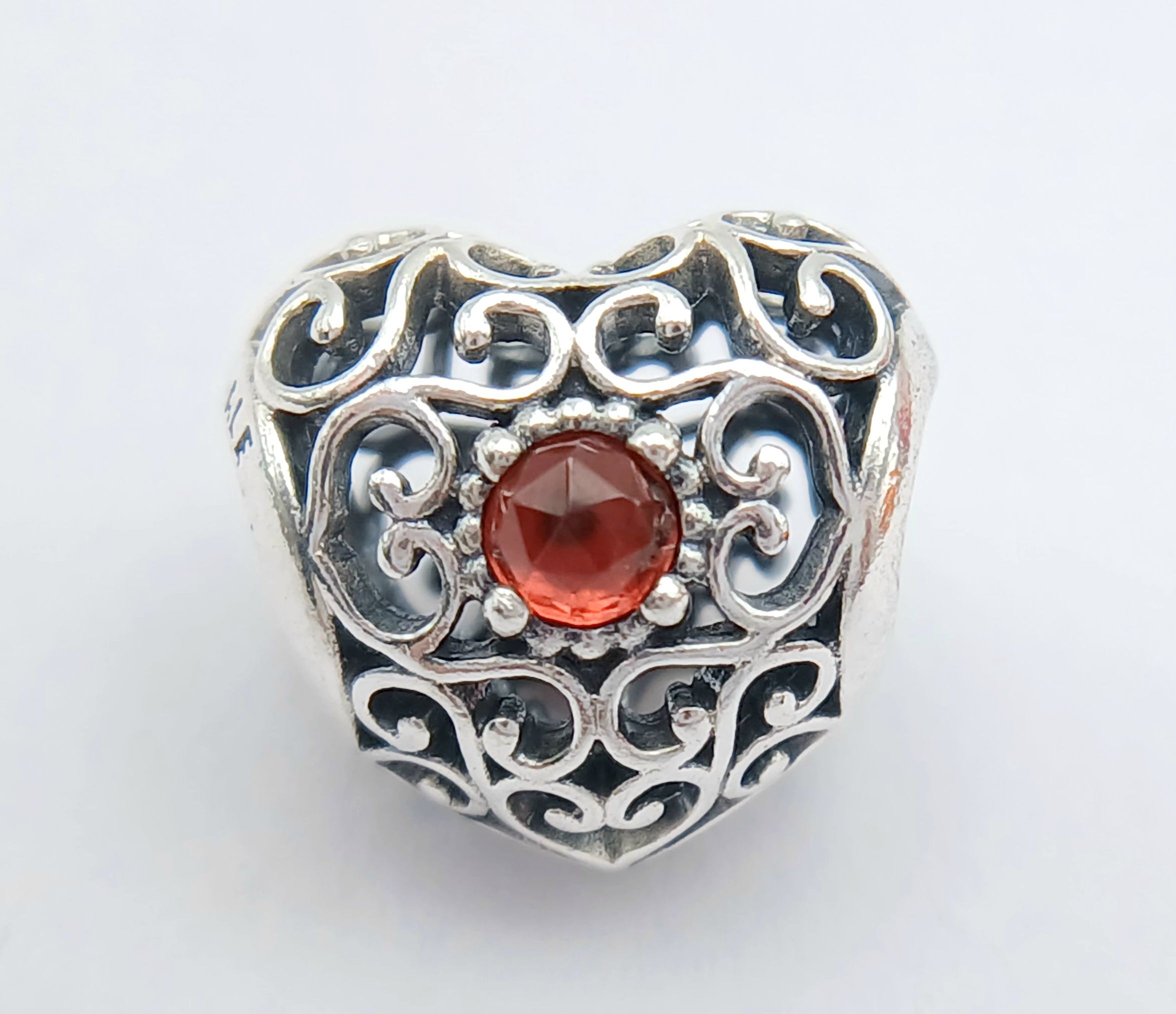 A Pandora, Sterling Silver, January Birthstone, Heart Charm