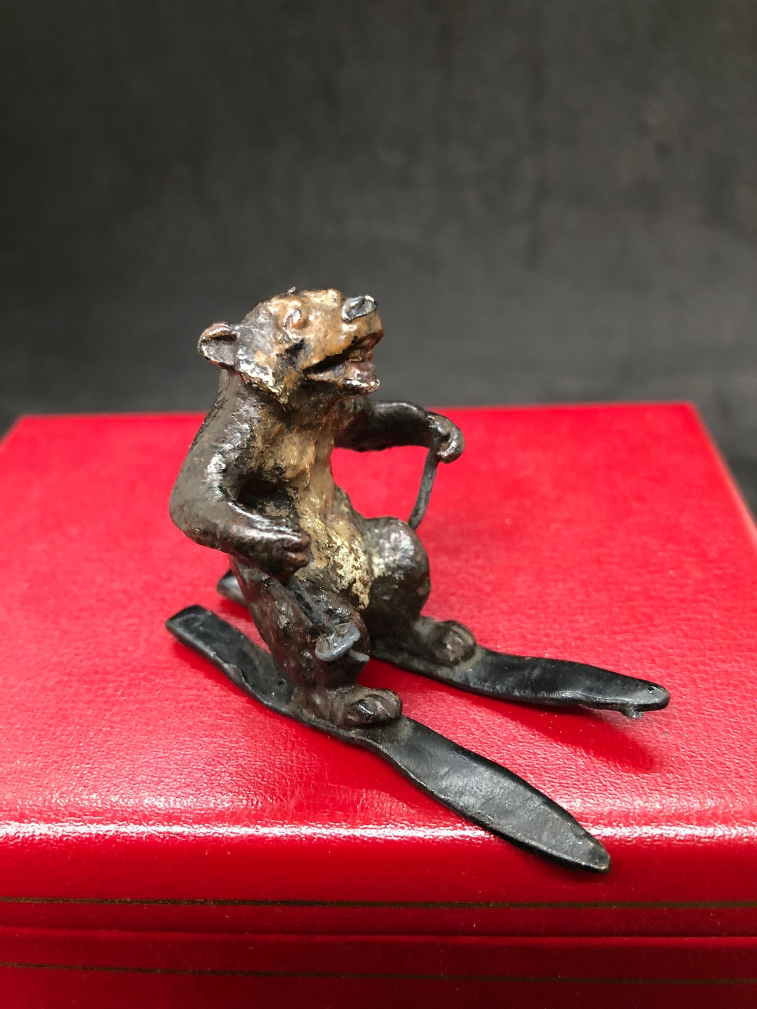 A Cold Painted Bronze by Franz Bergman (Austrian, 1861-1936) of a Skiing Bear