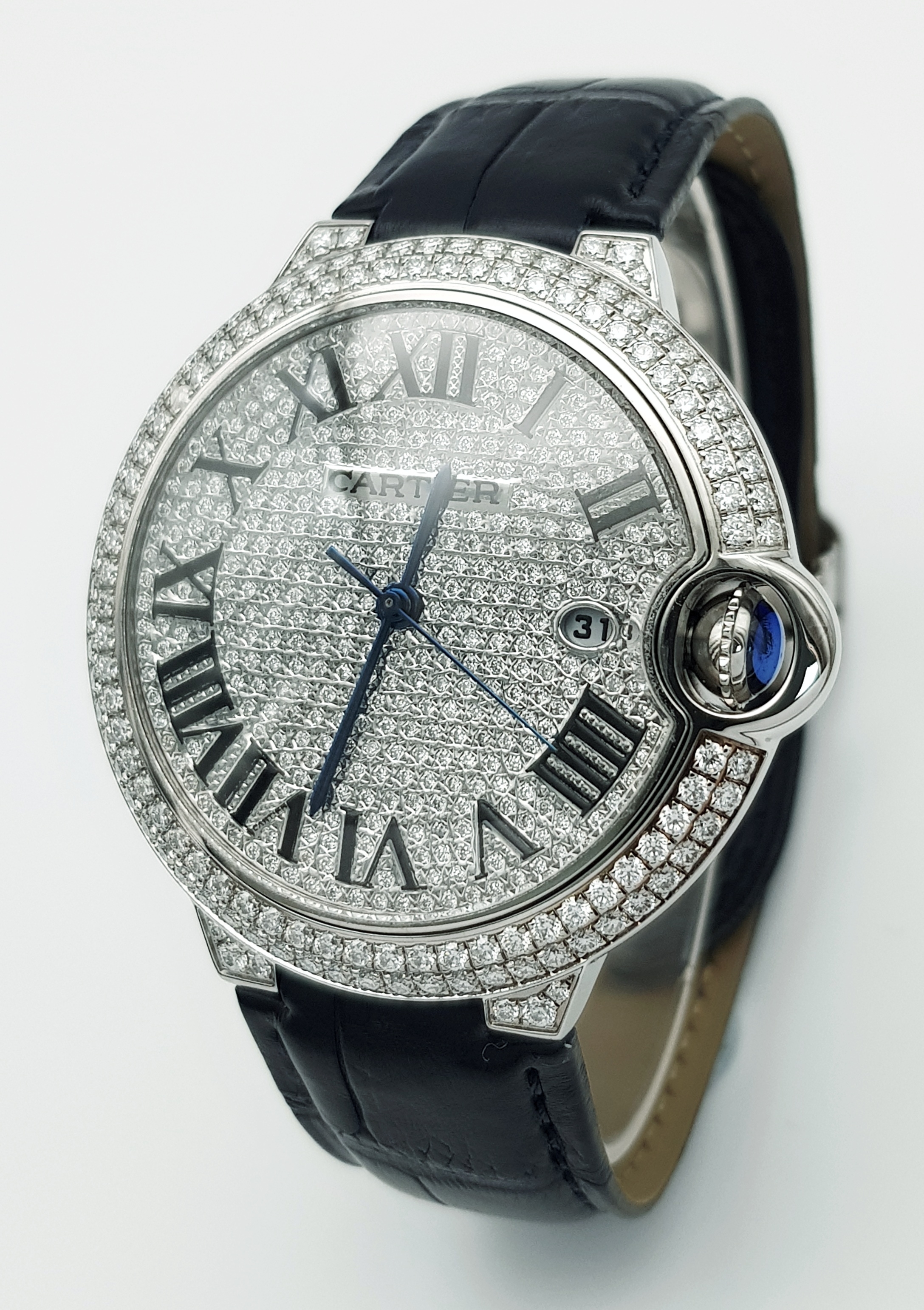 A Diamond Encrusted Cartier Ballon Bleu Ladies Watch