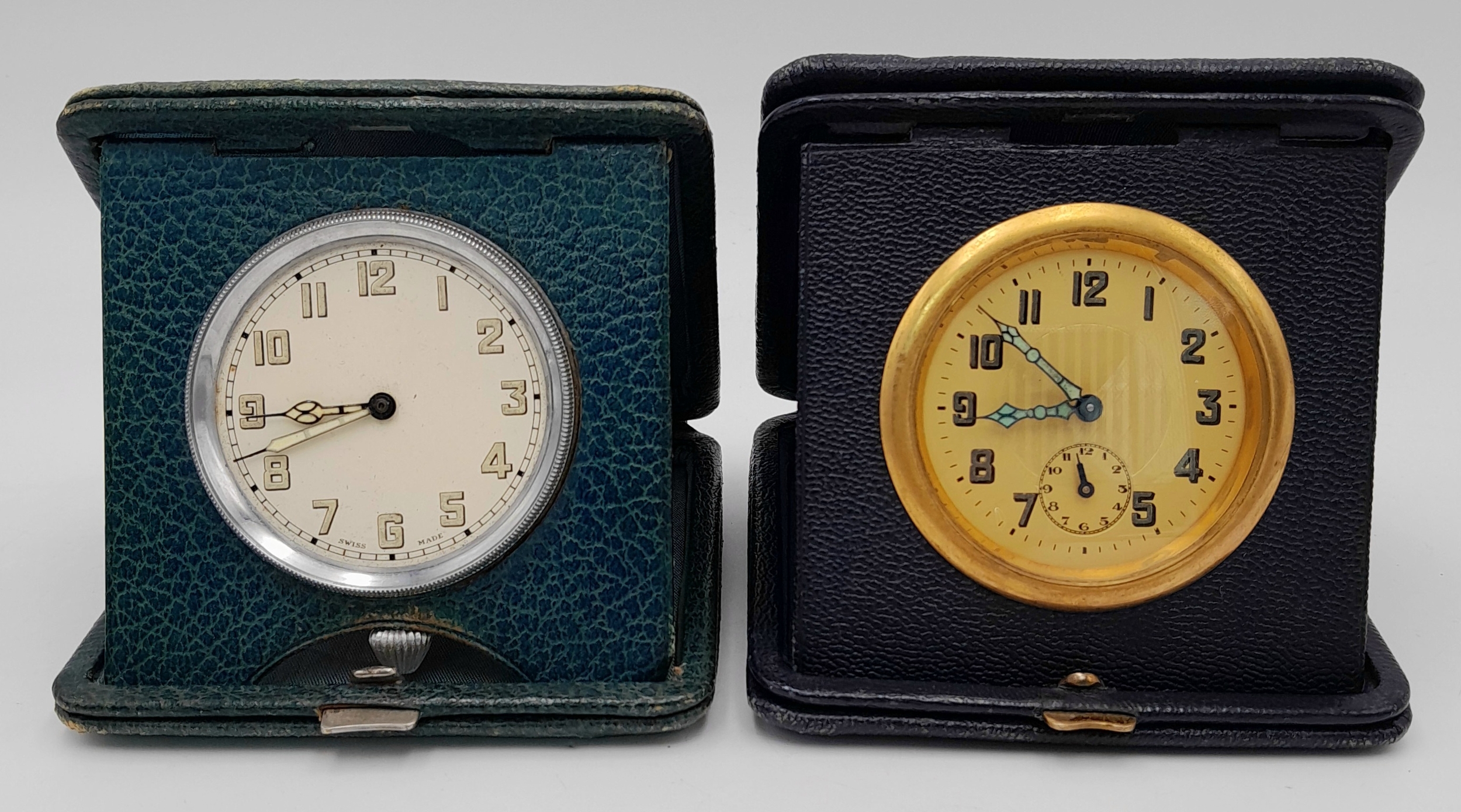 Two Vintage Travel Clocks in Cases