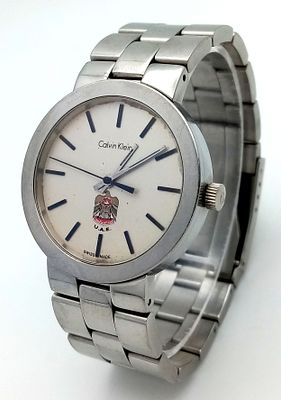 A Rare Automatic CK Watch with United Arab Emirates National Emblem Dial. Stainless steel 