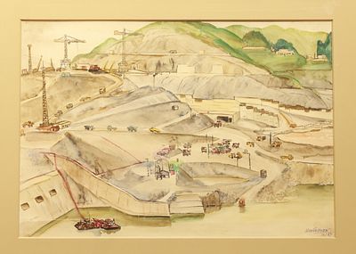 "Factory" by Hoang Hoan. 36 x 52 cm. Watercolor on paper. Signed lower right.Hoang Ngoc Hoan 