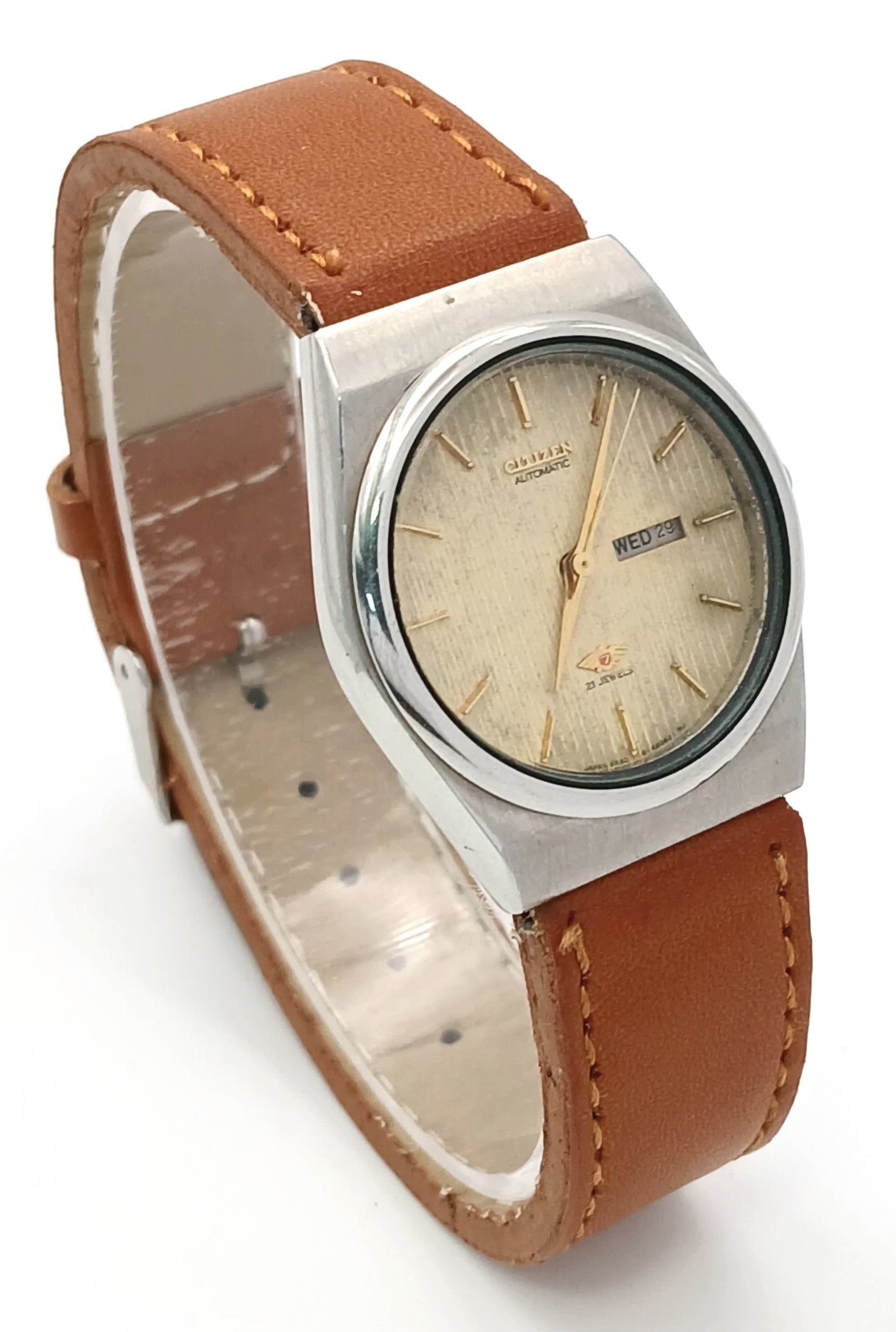 A Vintage, Citizen 7, Day - Date, Automatic, 21 Jewells, Leather Strap Watch
