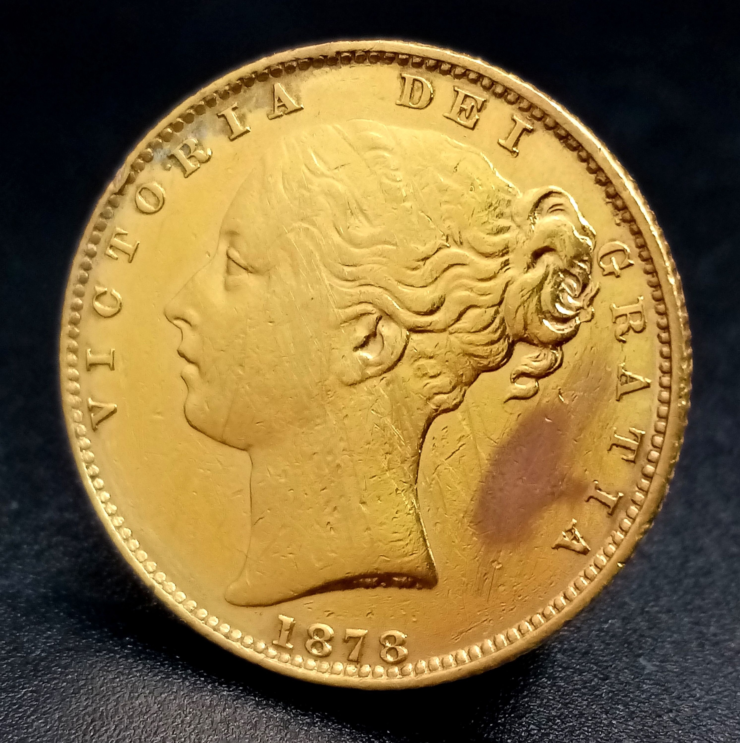 AN 1878, QUEEN VICTORIA, SYDNEY MINT, SHIELD BACK, FULL SOVEREIGN COIN
