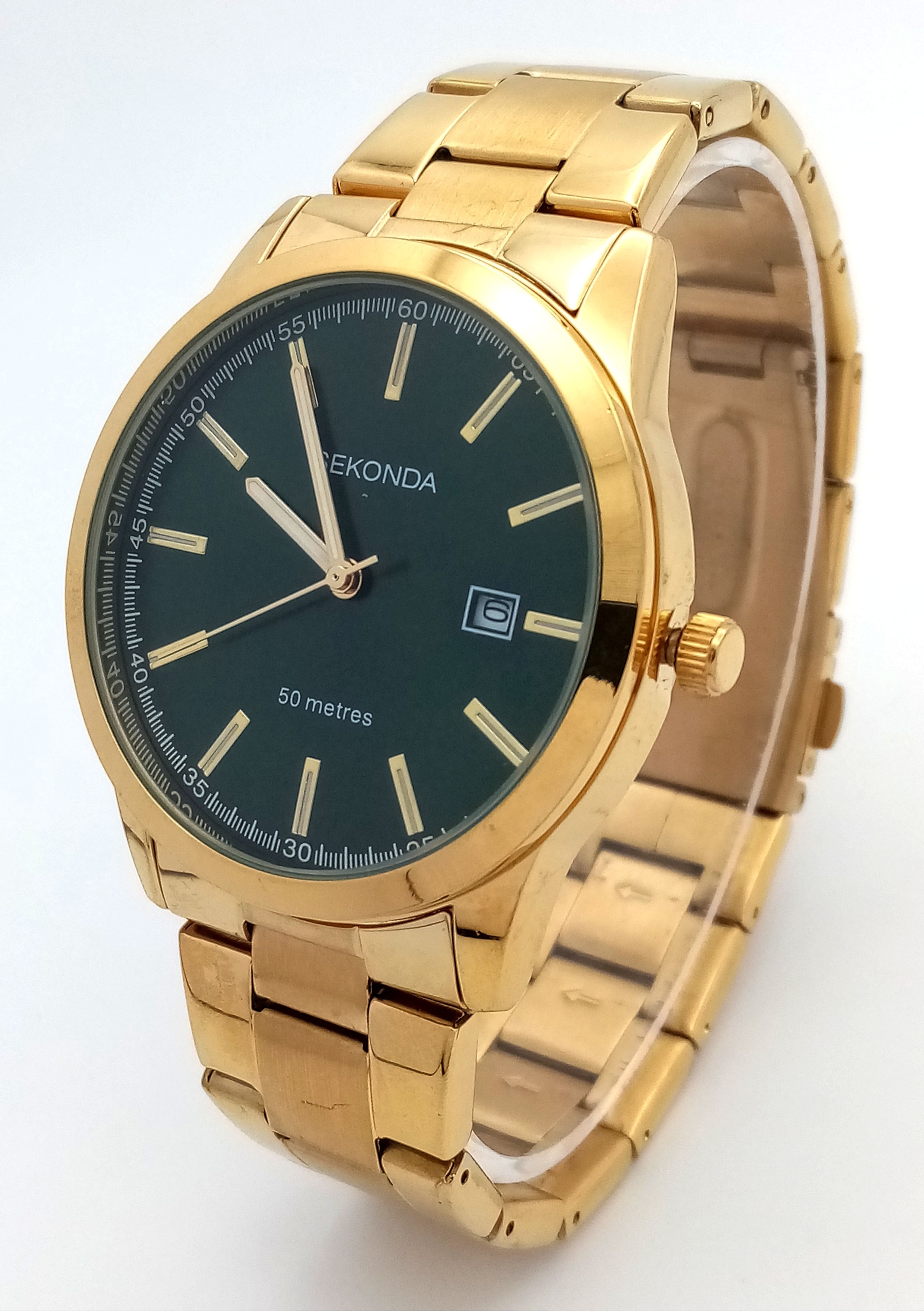 A Sekonda Gold Plated Gents Watch with Metallic Green Dial