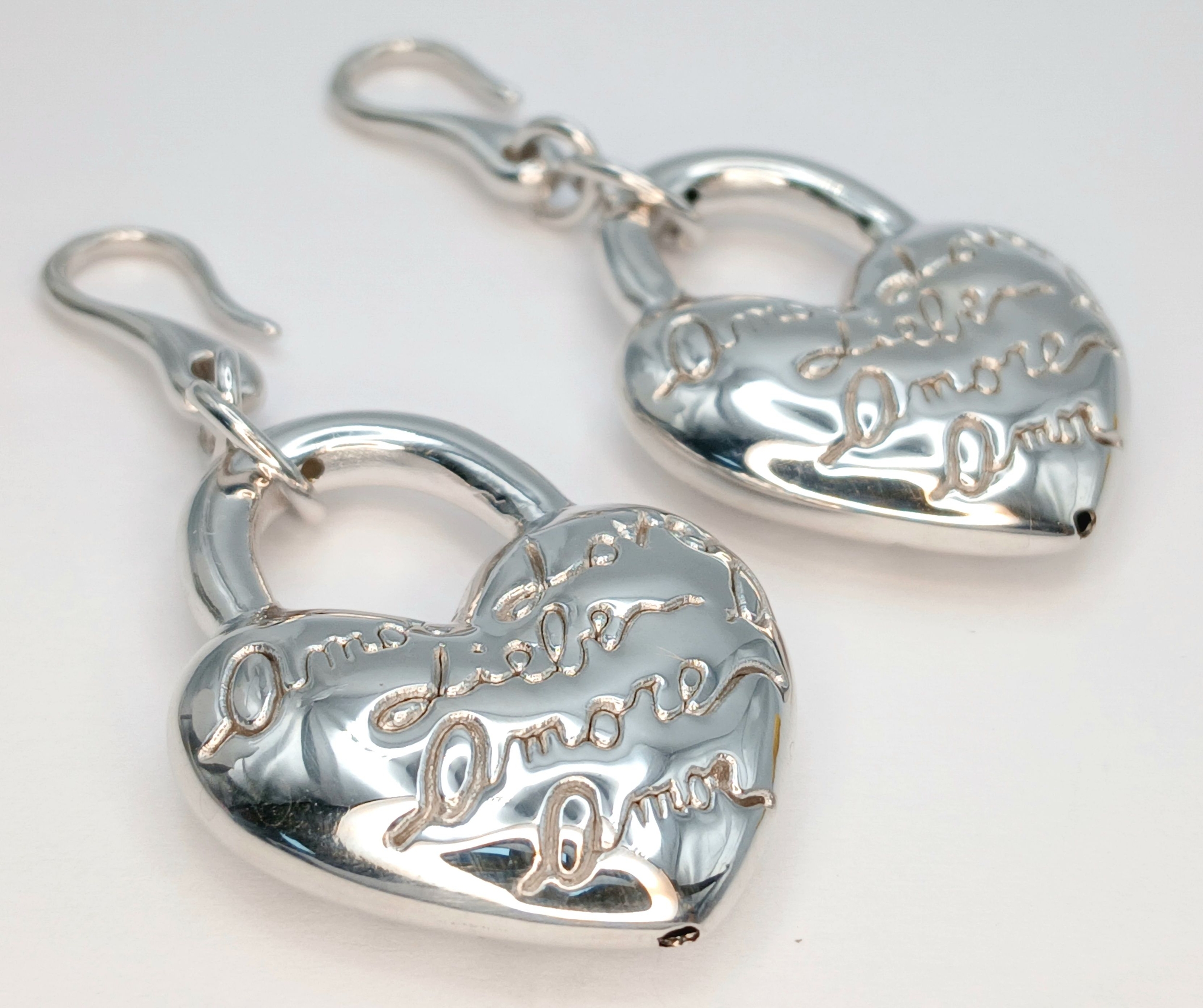 A Pair Of Sterling Silver, Heart Drop Earrings