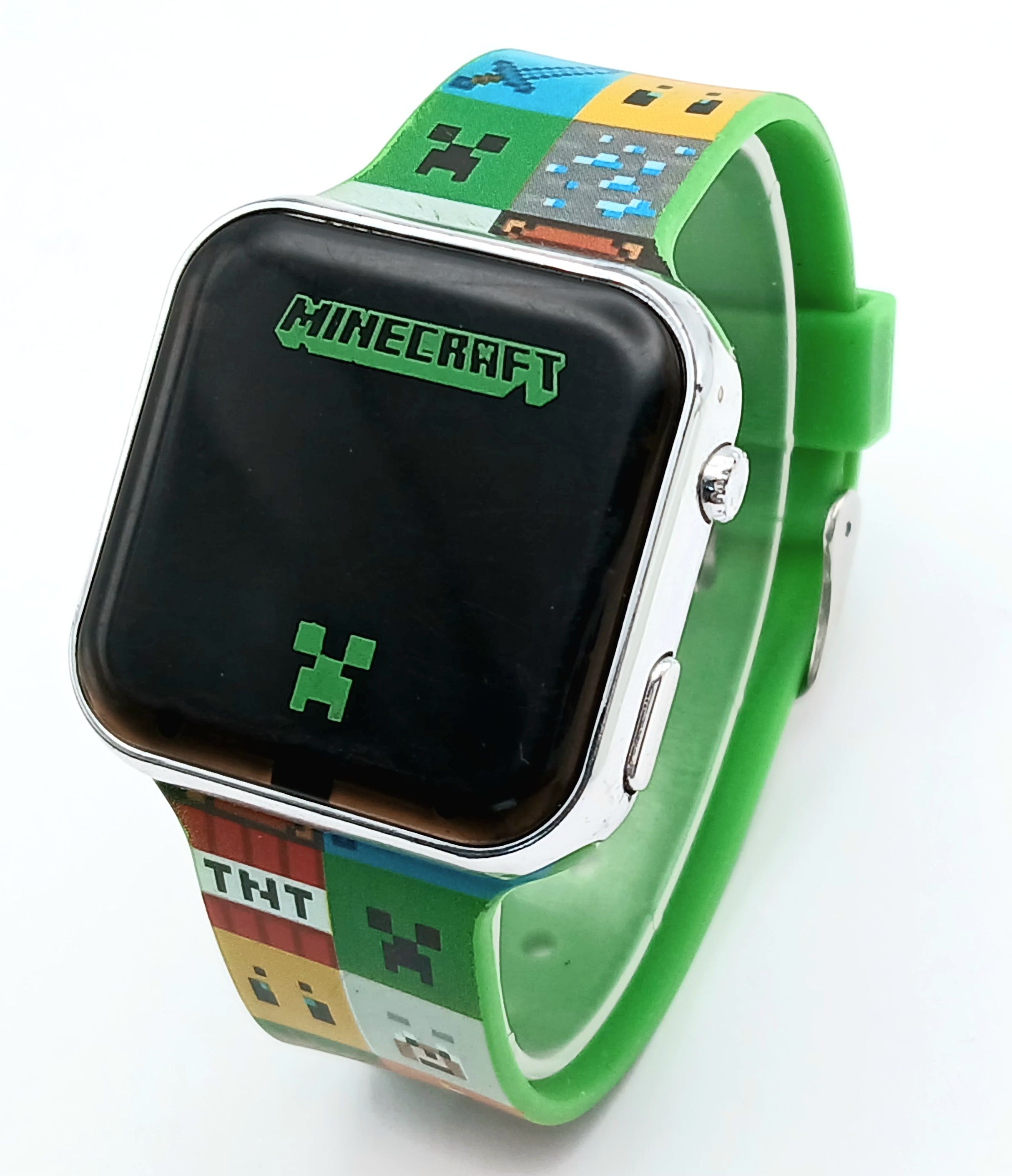 A Minecraft, Lcd, Digital, Rubber Strap Watch