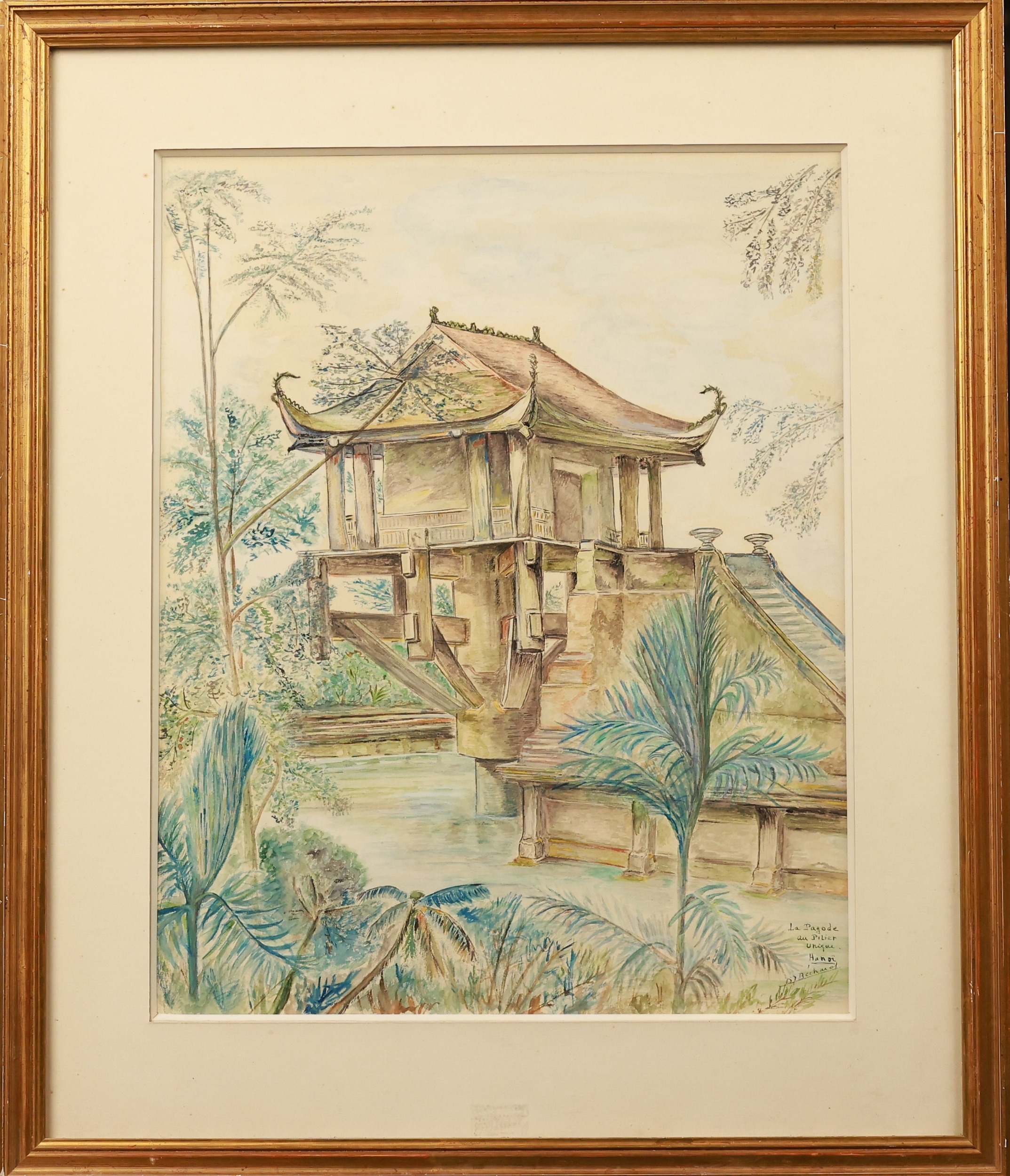 "One Pillar Pagoda" by Do Bechard, 50 x 40 cm, Watercolor on paper
