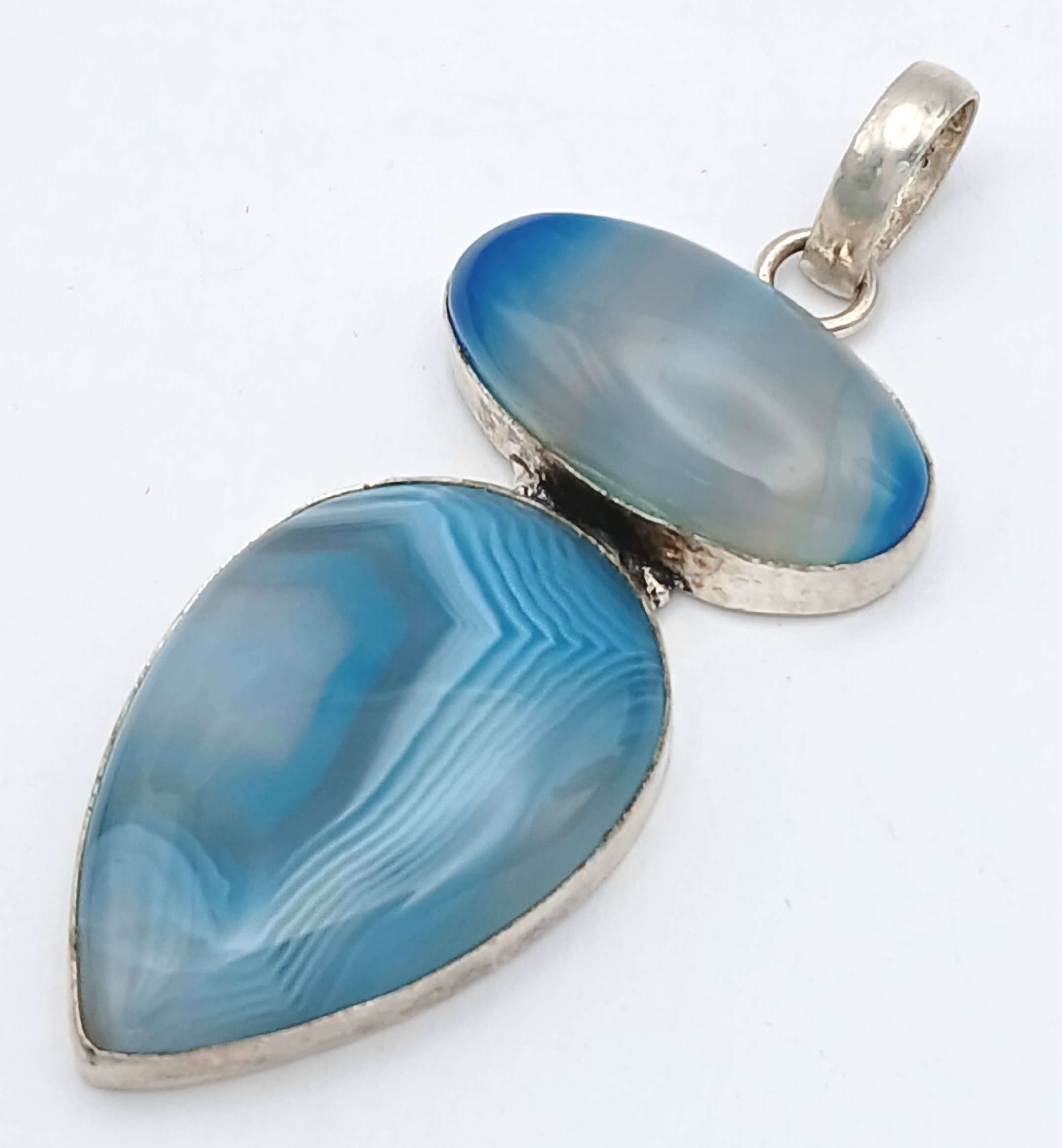 A Sterling Silver Blue Banded Agate Pendant