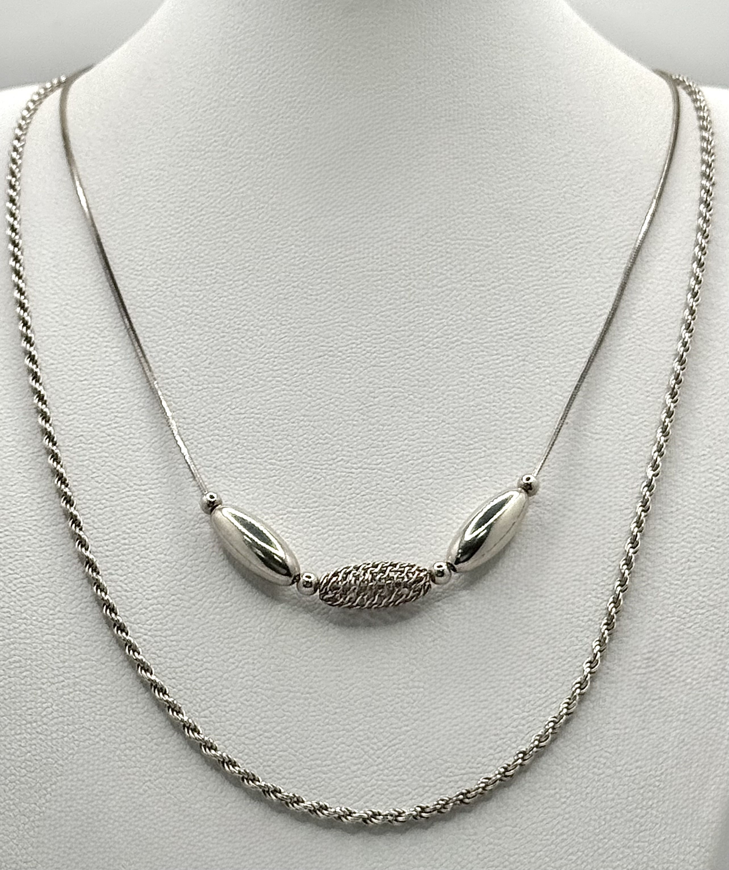 Traditional Italian SILVER ROPE NECKLACE together with a FANCY SILVER NECKLACE