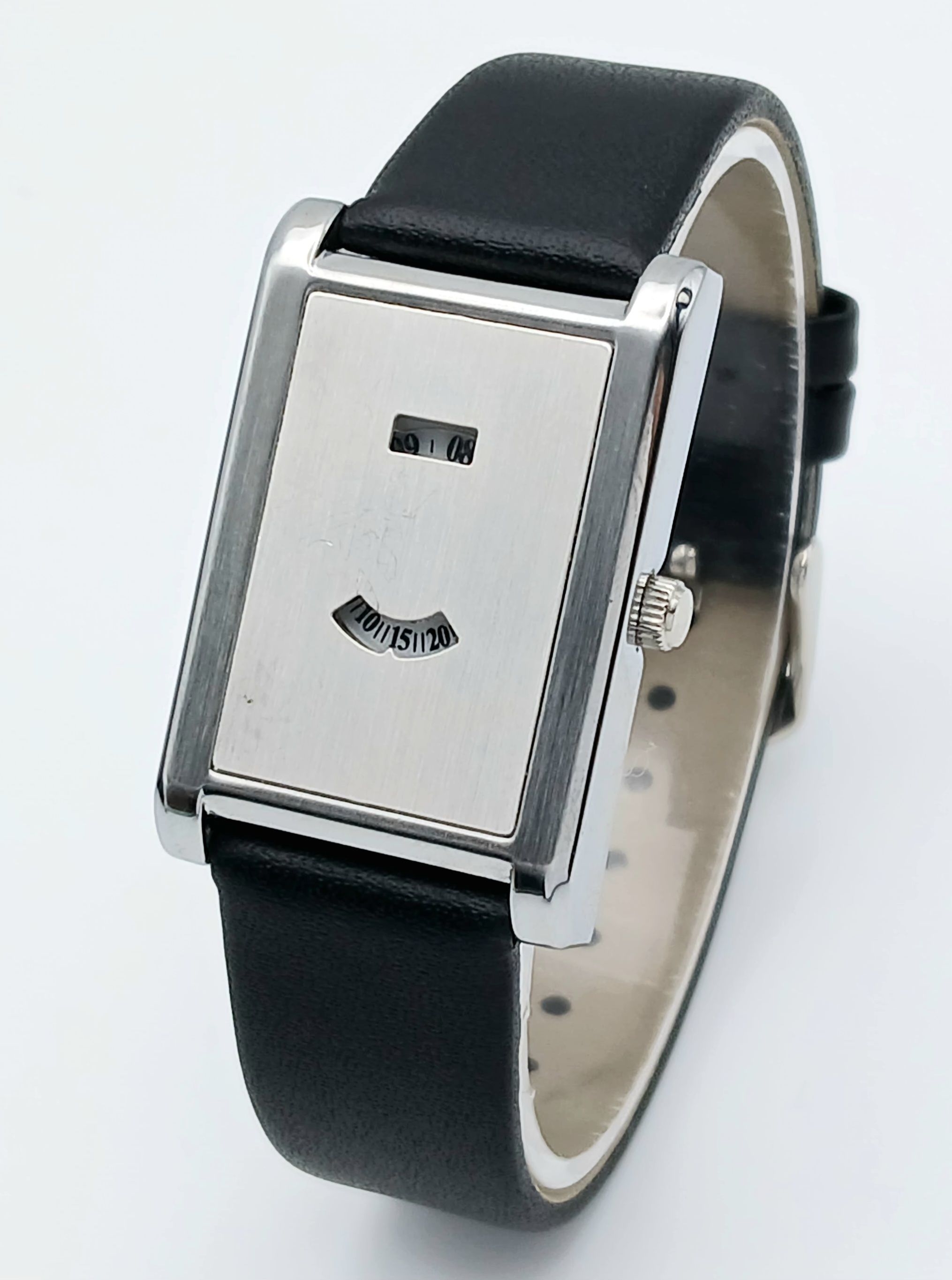 A fashion Jump-hour Quartz watch with black leather strap