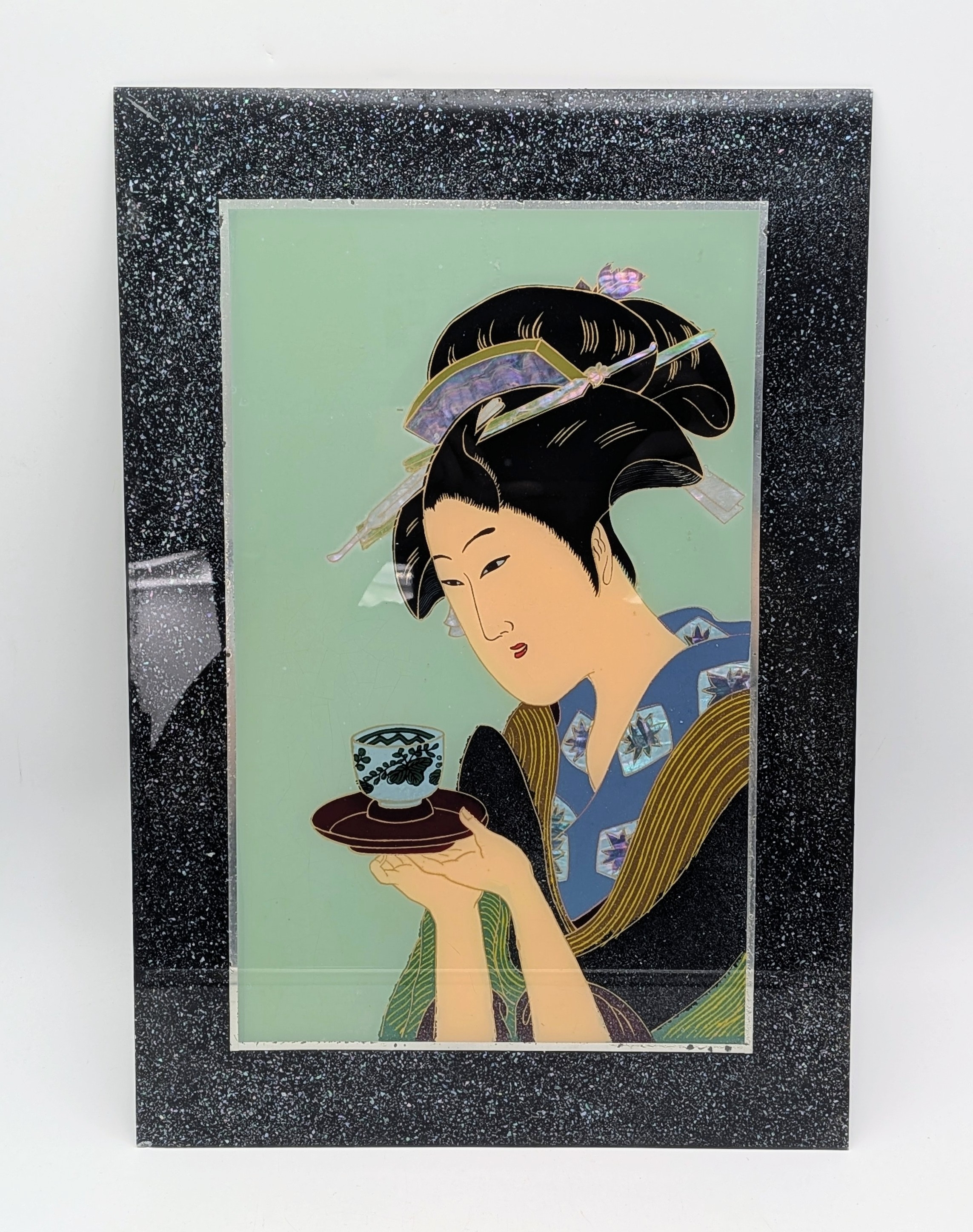 A Japanese Painting and Mother of Pearl on Glass
