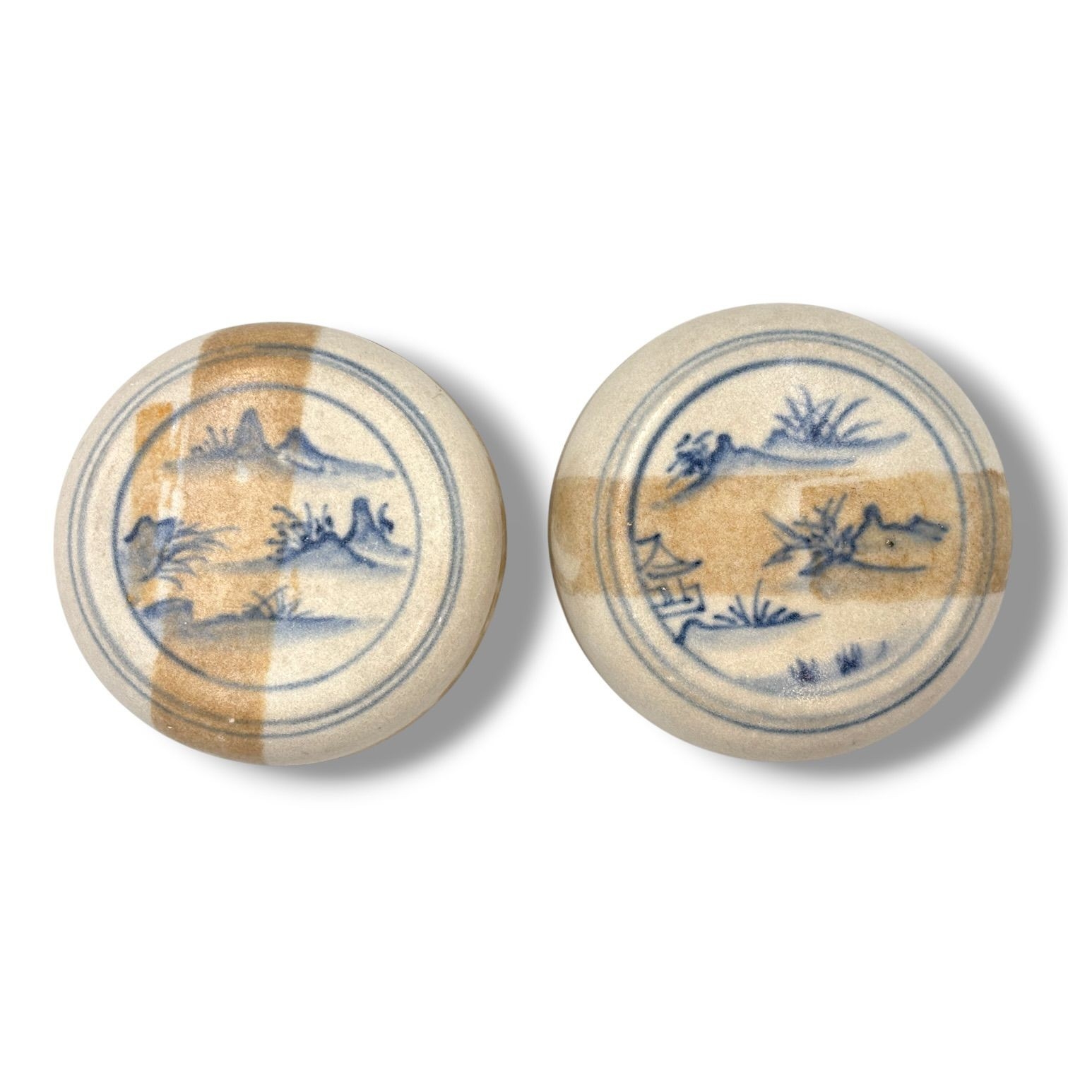 A Pair of 15th century Vietnamese antique Chu Dau Ceramic Cosmetic lidded