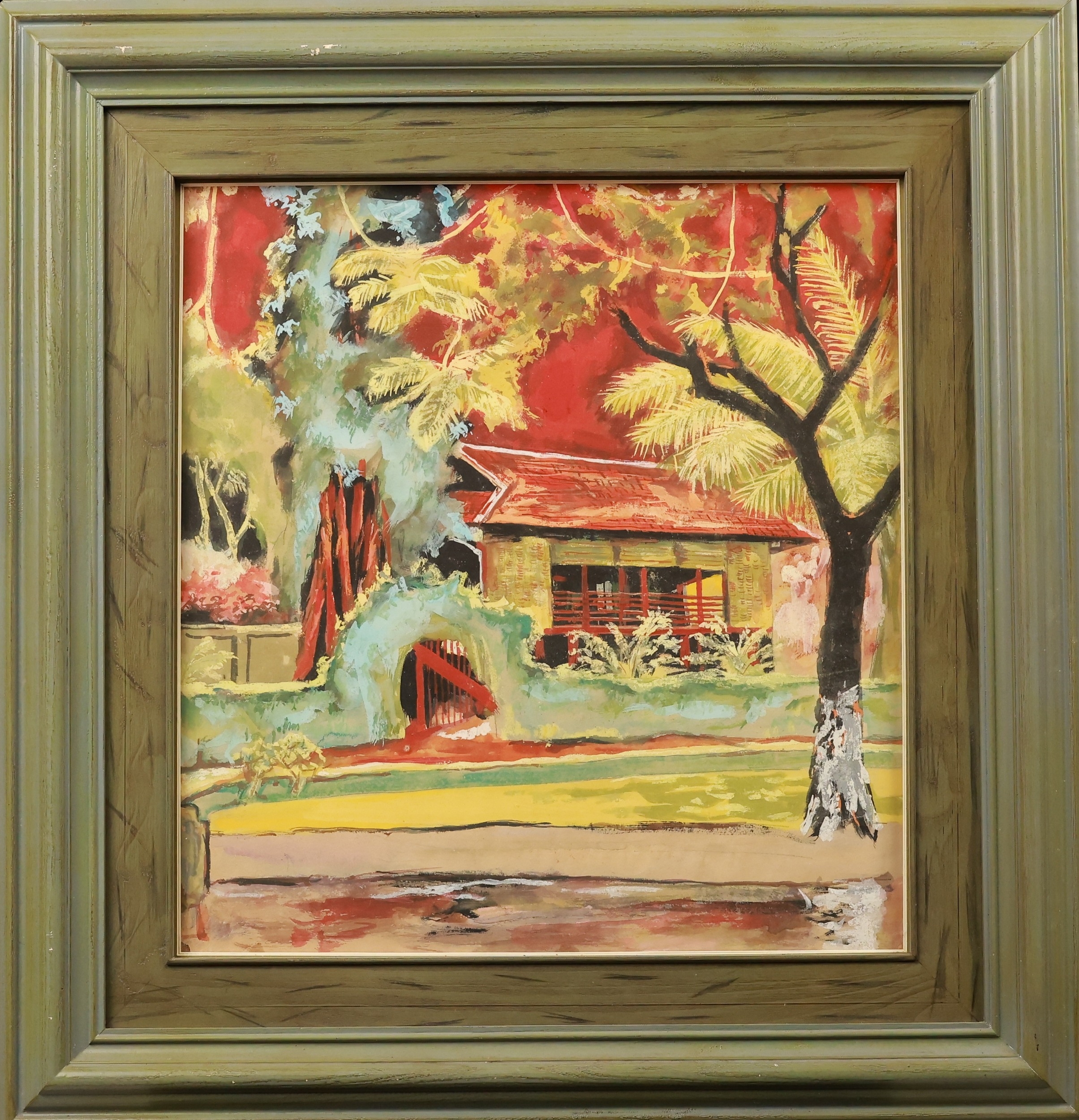 "Uncle Ho's Stilt House" by No Name, 50cm x 47cm, Gouache on paper