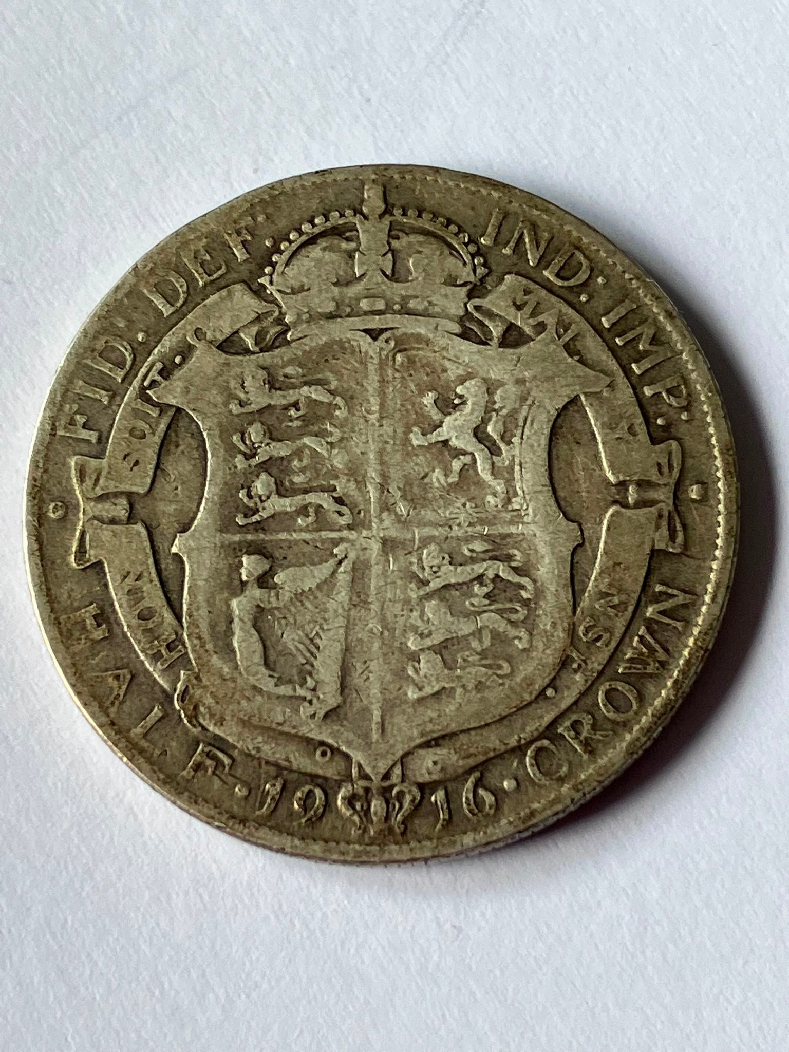 1916 SILVER HALF CROWN. Fine Condition or Better