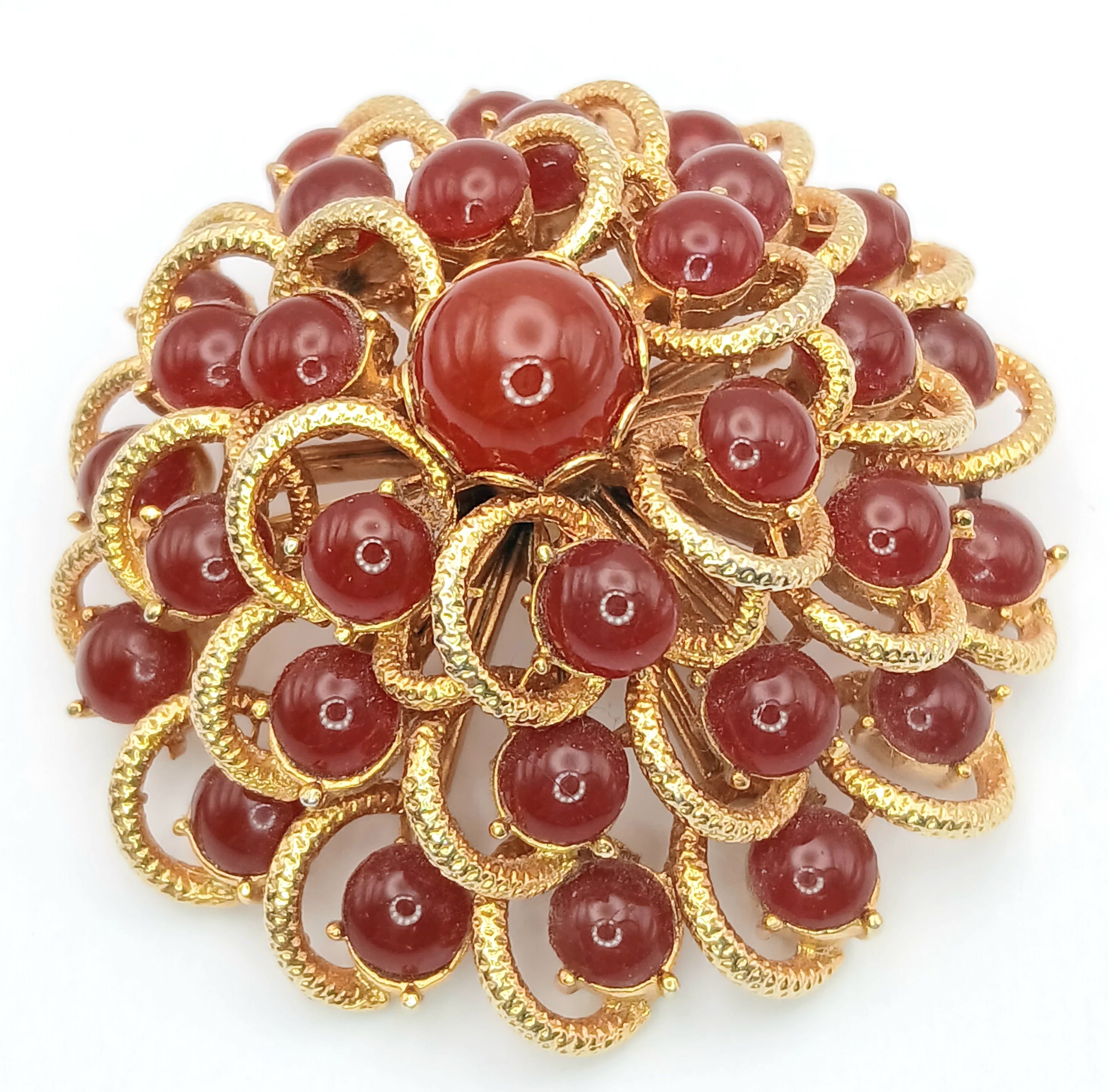 A Heavy Red Stone Bead Set Brooch
