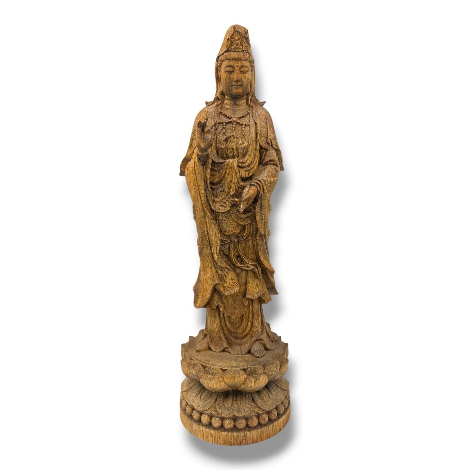A hand Carved natural Agarwood Standing Guanyin Figure