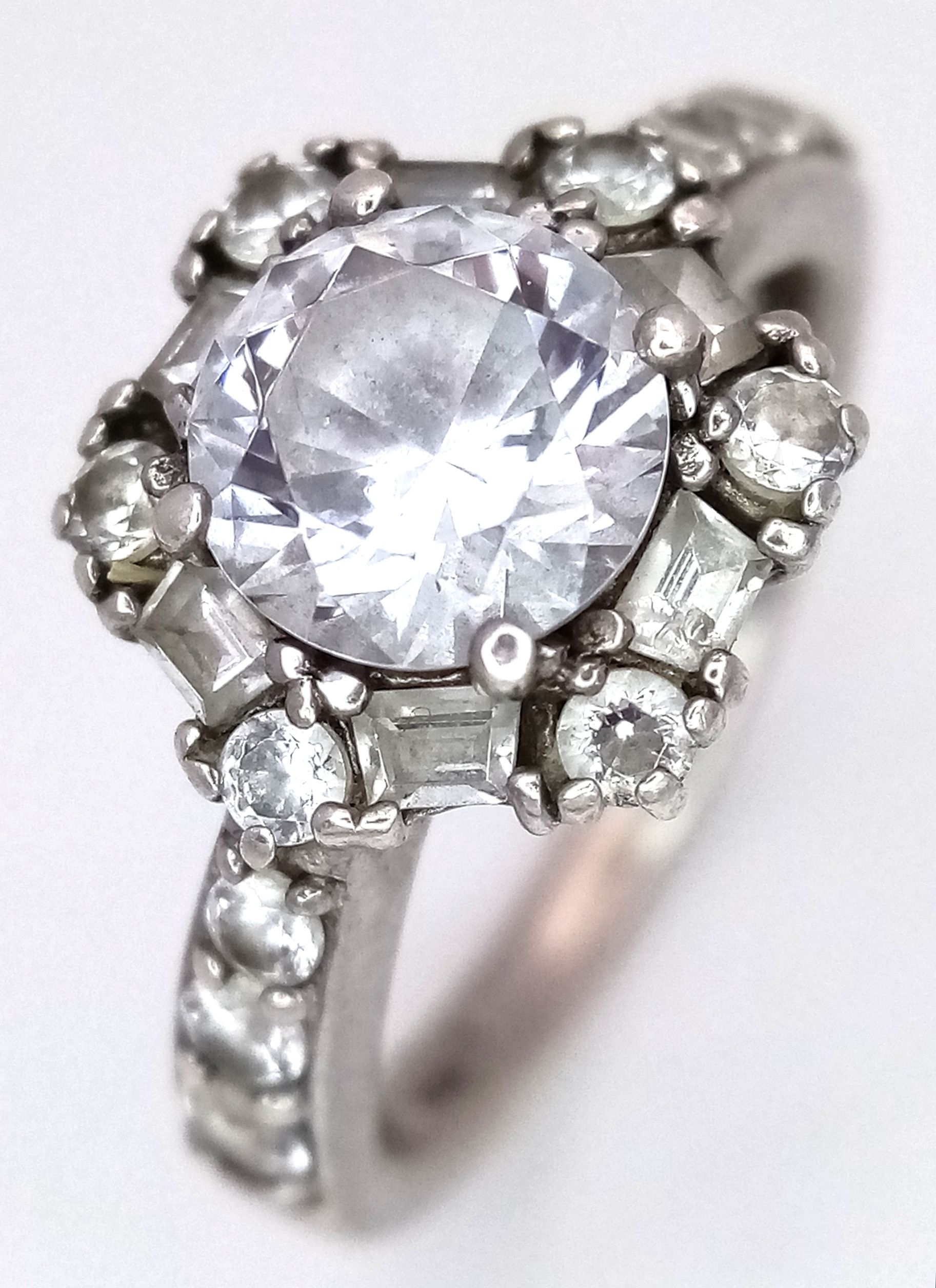 A Silver CZ Dress Ring. Size N. 3.8g