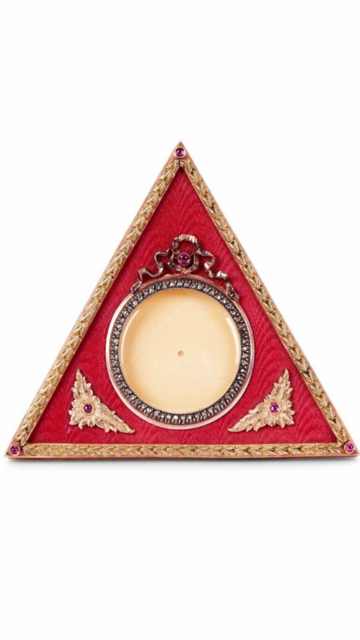 A Russian Style 14K Gold, Enamel and Diamond Set Photo Frame