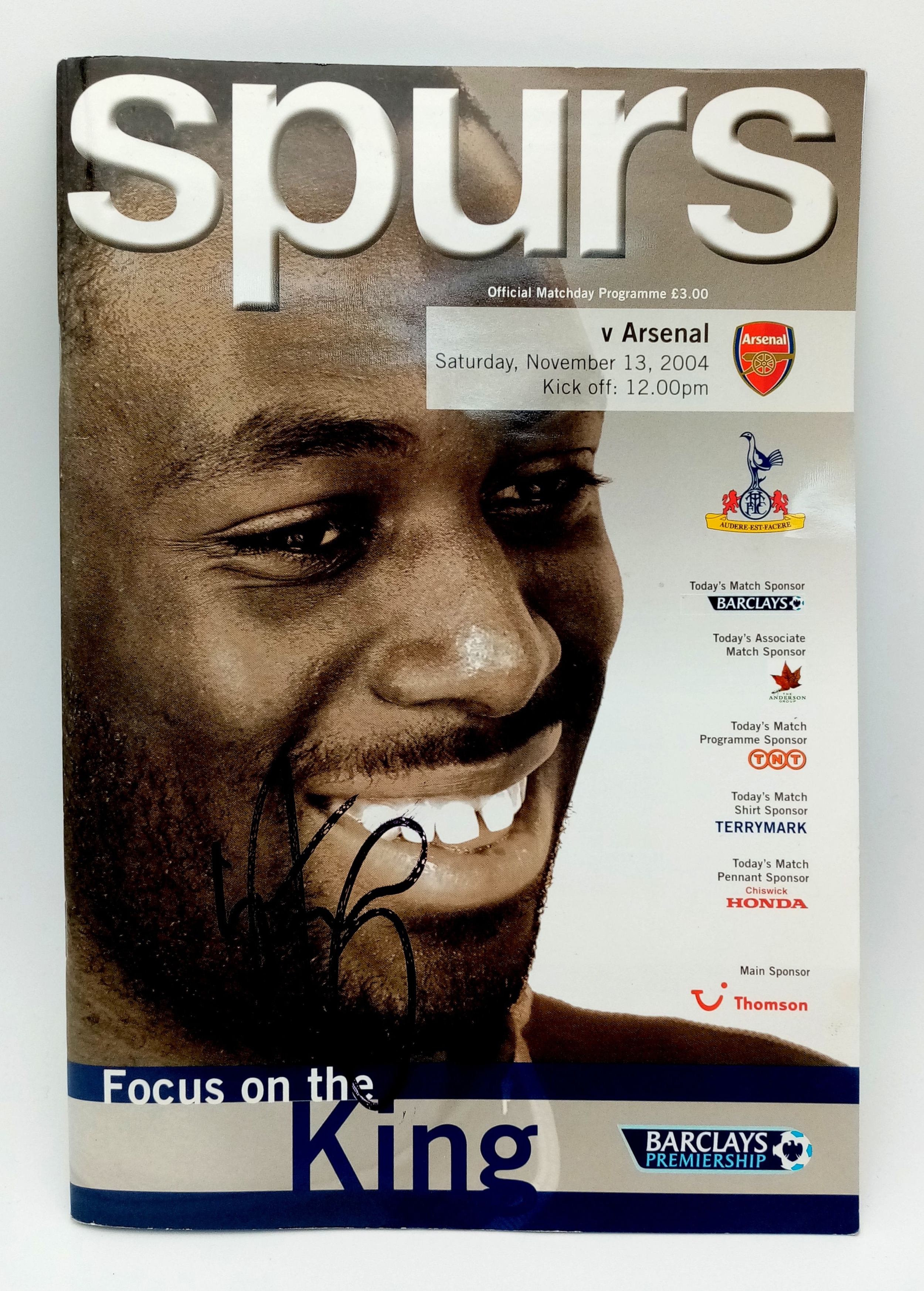 A Wonderful Vintage Ledley King Signed Spurs 2004 Programme V Arsenal