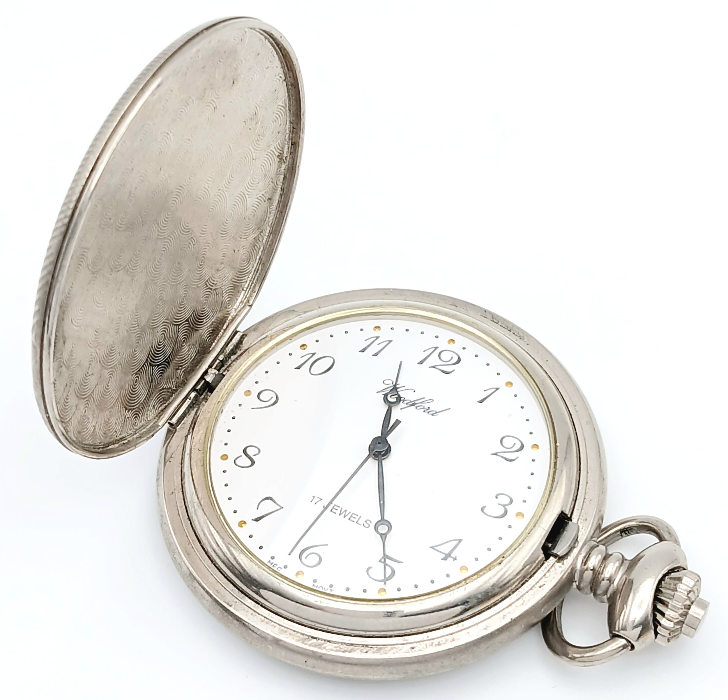 A Woodford Full Hunter Chrome Pocket Watch