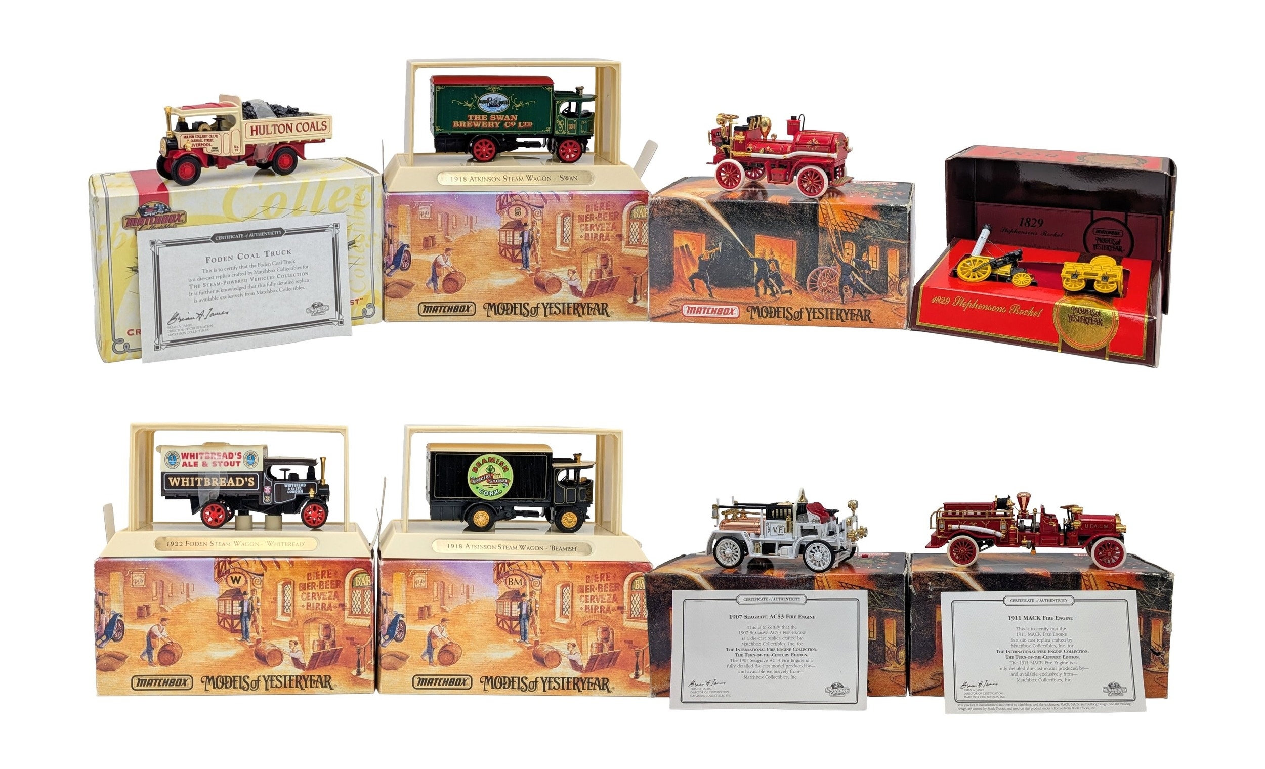 Six Matchbox Models of yesteryear steam vehicles