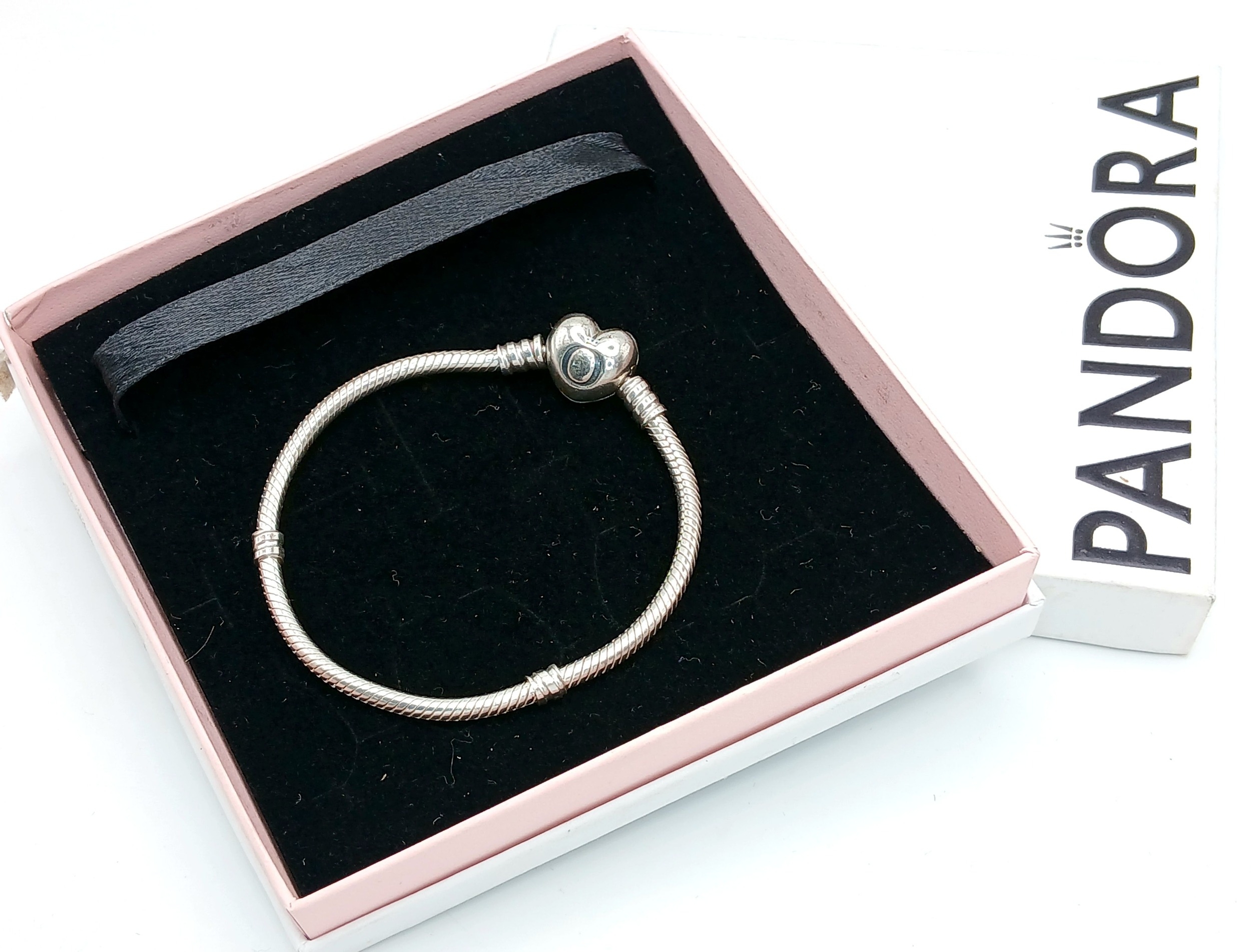 A Pretty Pandora 925 Silver Snake Chain Charm Bracelet