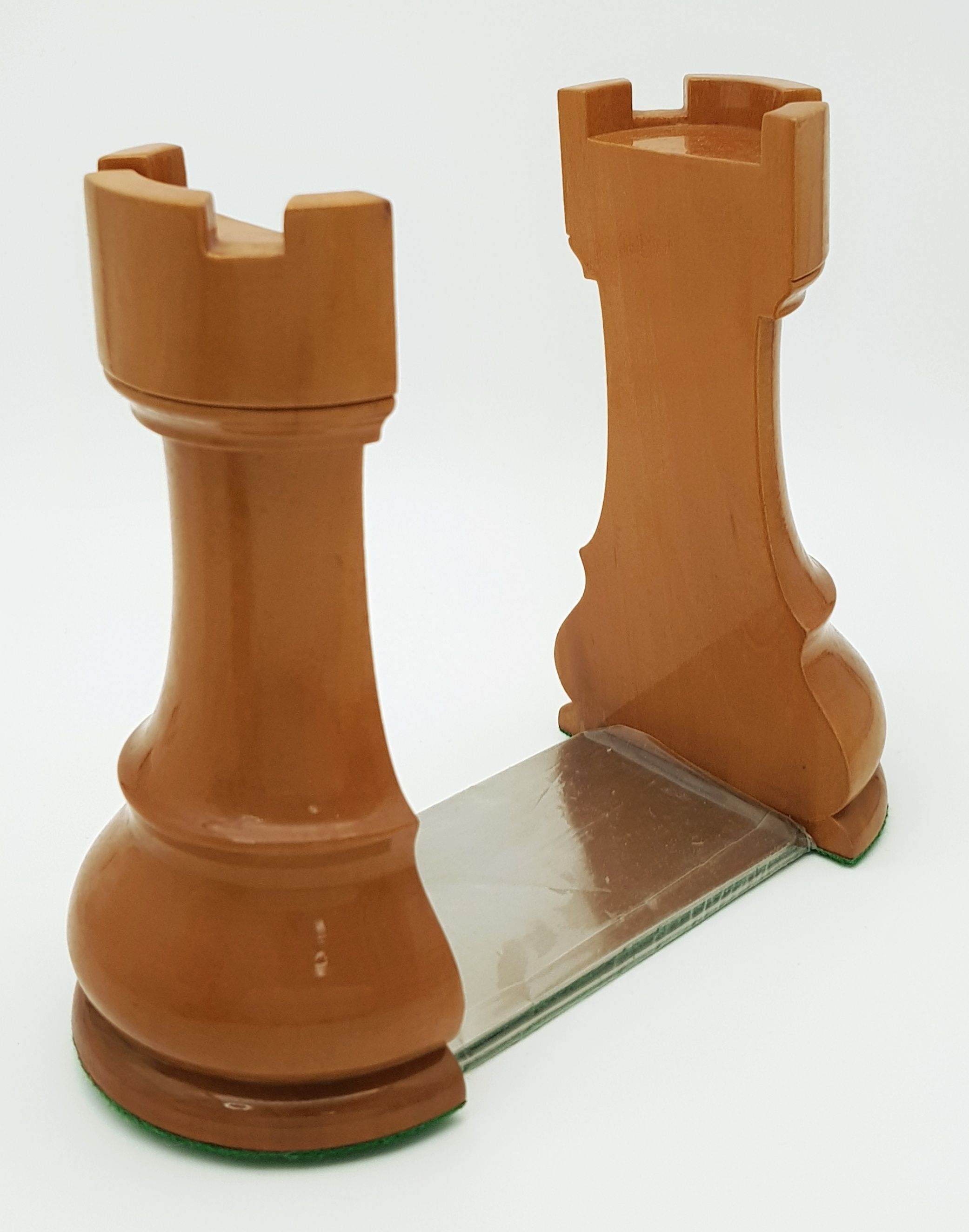 A Pair of Wooden Light Brown Rook Bookends