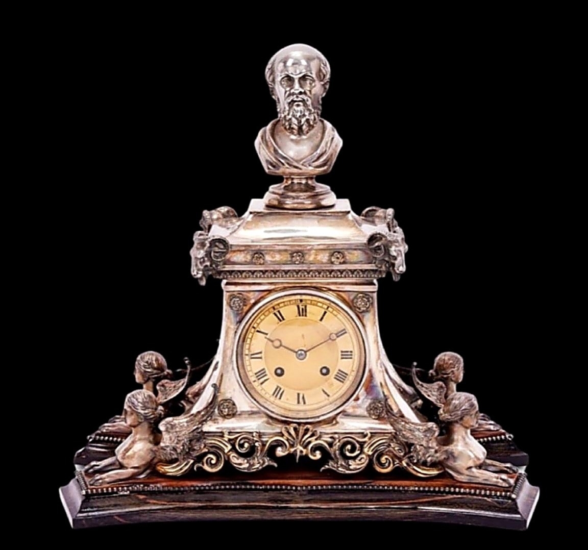 A Rare Victorian Large Silver Mantel Clock by Stephen Smith & William Nicholson