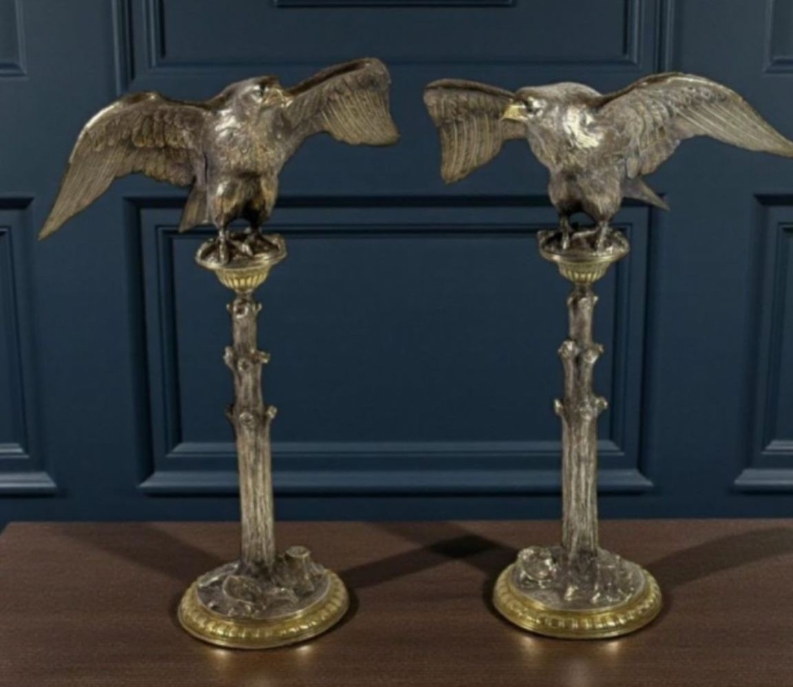 A Pair of Magnificent Antique German Silver Eagles